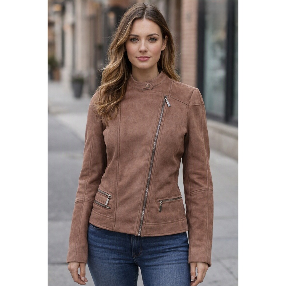 Evri Jacket Women's Size 2X Blush Pink Faux Suede Moto Zip-Up Motorcycle Riding